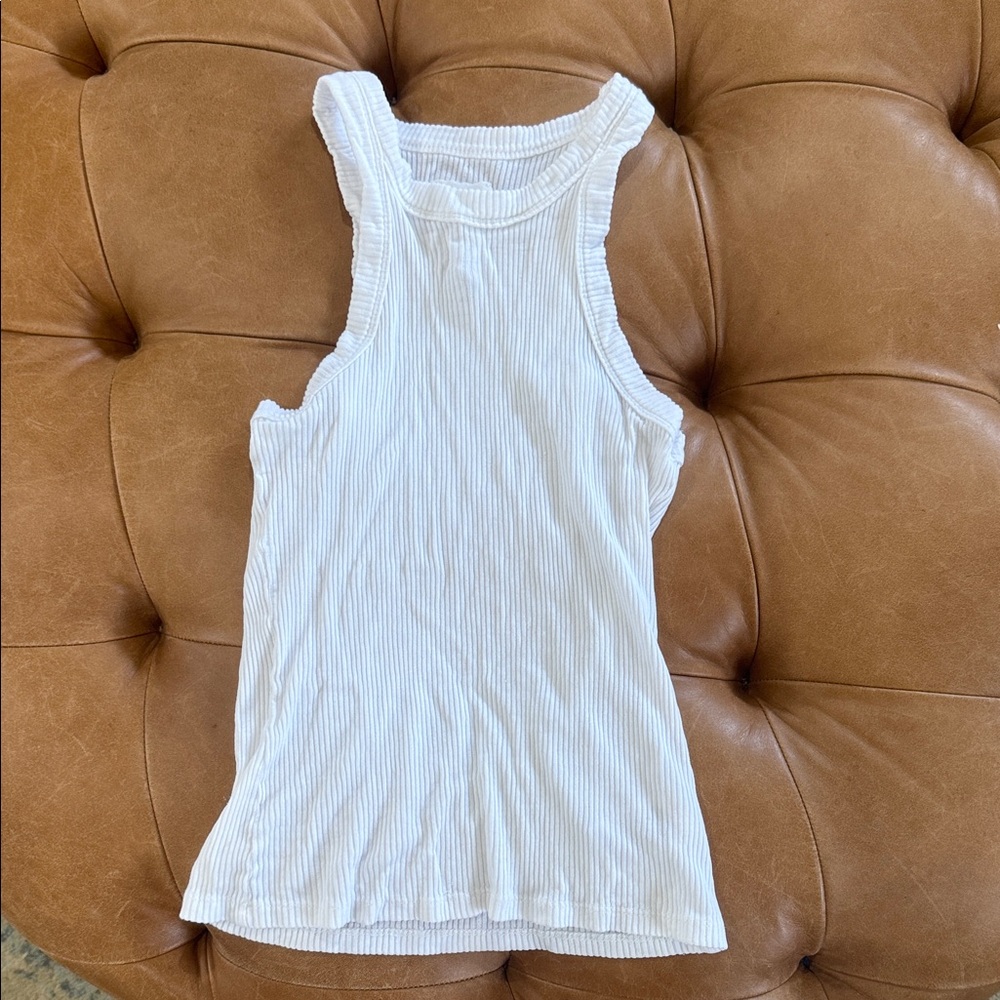 Wesley White Ribbed Racerback Tank Top